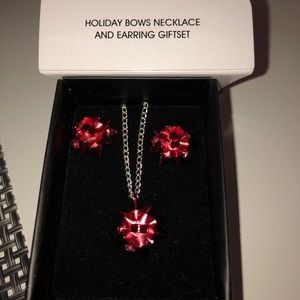 Christmas bow necklace and earrings set